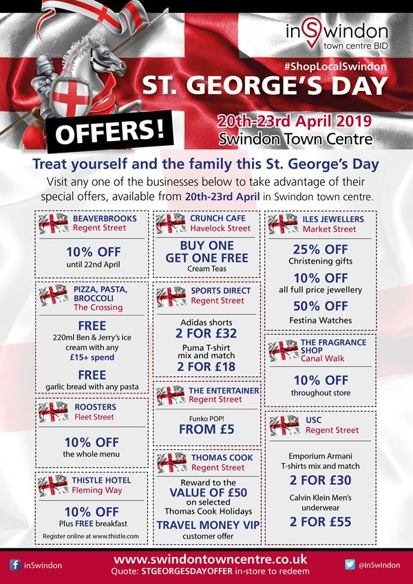 Shop local and save this St George’s Day in Swindon town centre!