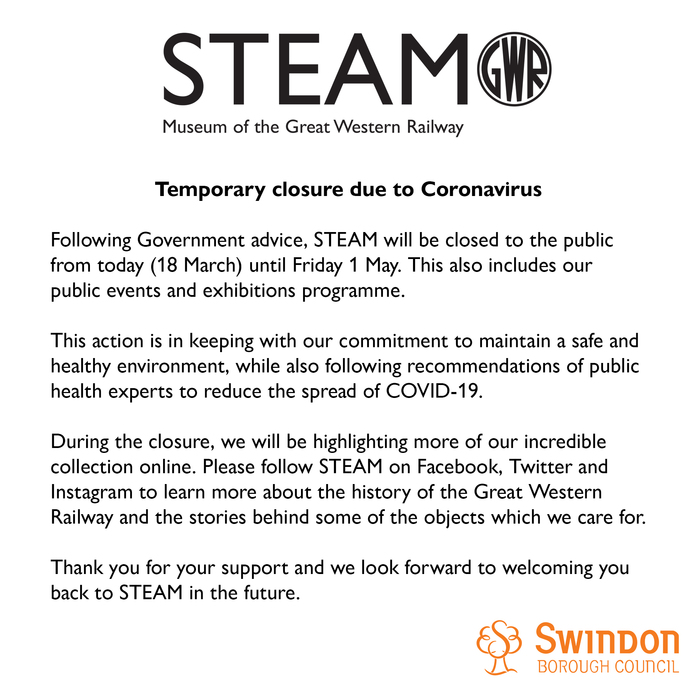 STEAM Museum are Temporarily closed due to Coronavirus