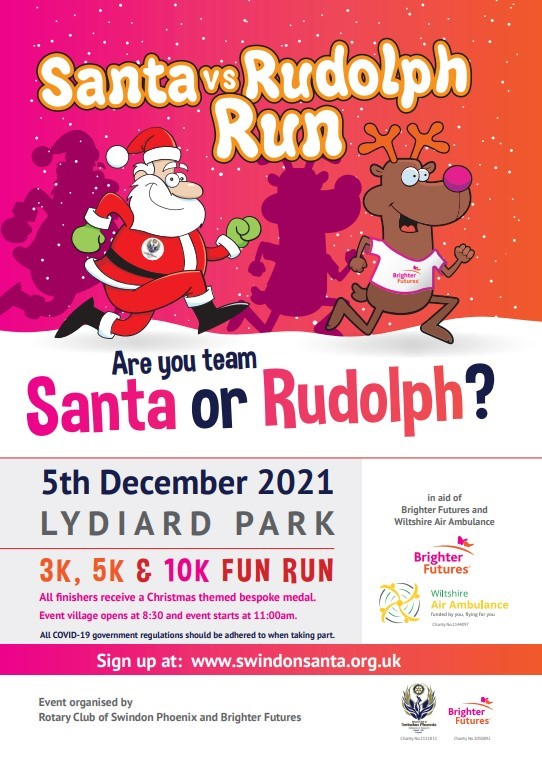 Brighter Futures and The Rotary Club of Swindon Phoenix announce the 2021 Santa vs Rudolph run is back at Lydiard Park