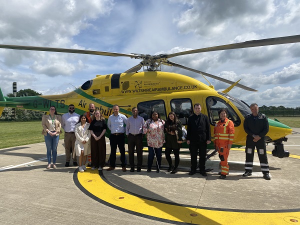 Picture shows the team at Halo Staffing with the crew at Wiltshire Air Ambulance
