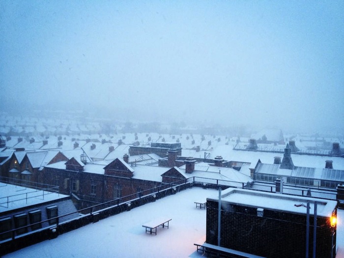 Snowy Swindon rooftops
