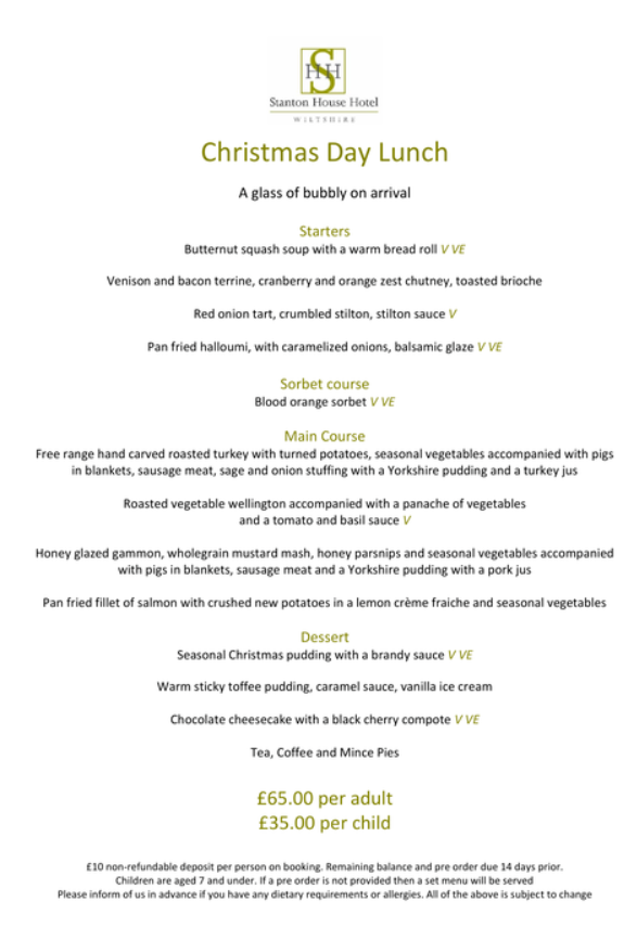 Christmas Day Lunch at Stanton House Hotel