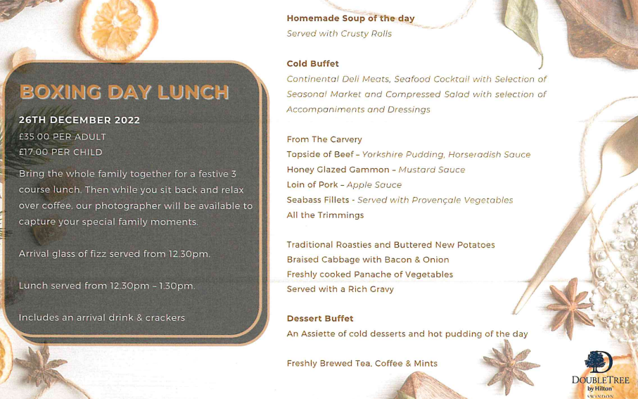 Boxing Day Lunch at Doubletree by Hilton Swindon