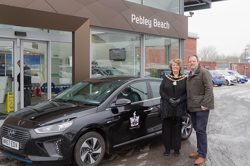 Mayor Maureen Penny collects her Hyundai Ionic from Pebley Beach MD Dominic Threlfall
