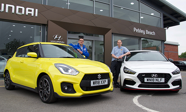 Rob Sim with the Suzuki Swift Sport and Sean Quirk with the Hyundai i30N